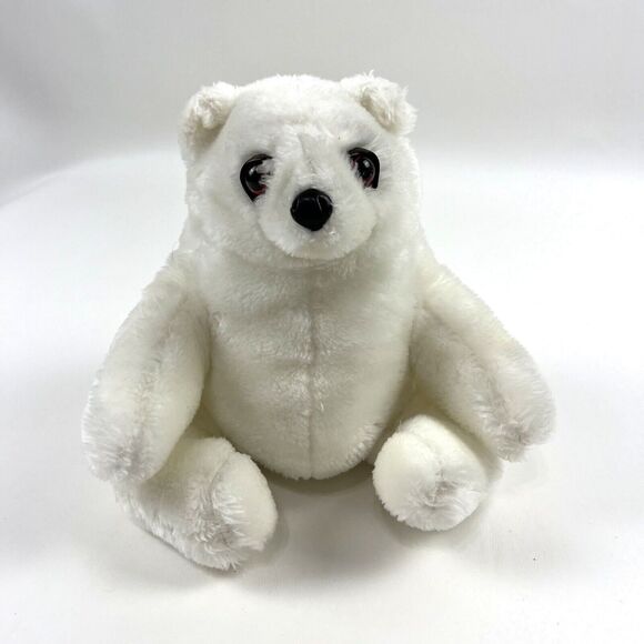 Polar Bear Plush VTG 80s Sitting White Bead Eyes CNC Gift International 1989 - Picture 1 of 9